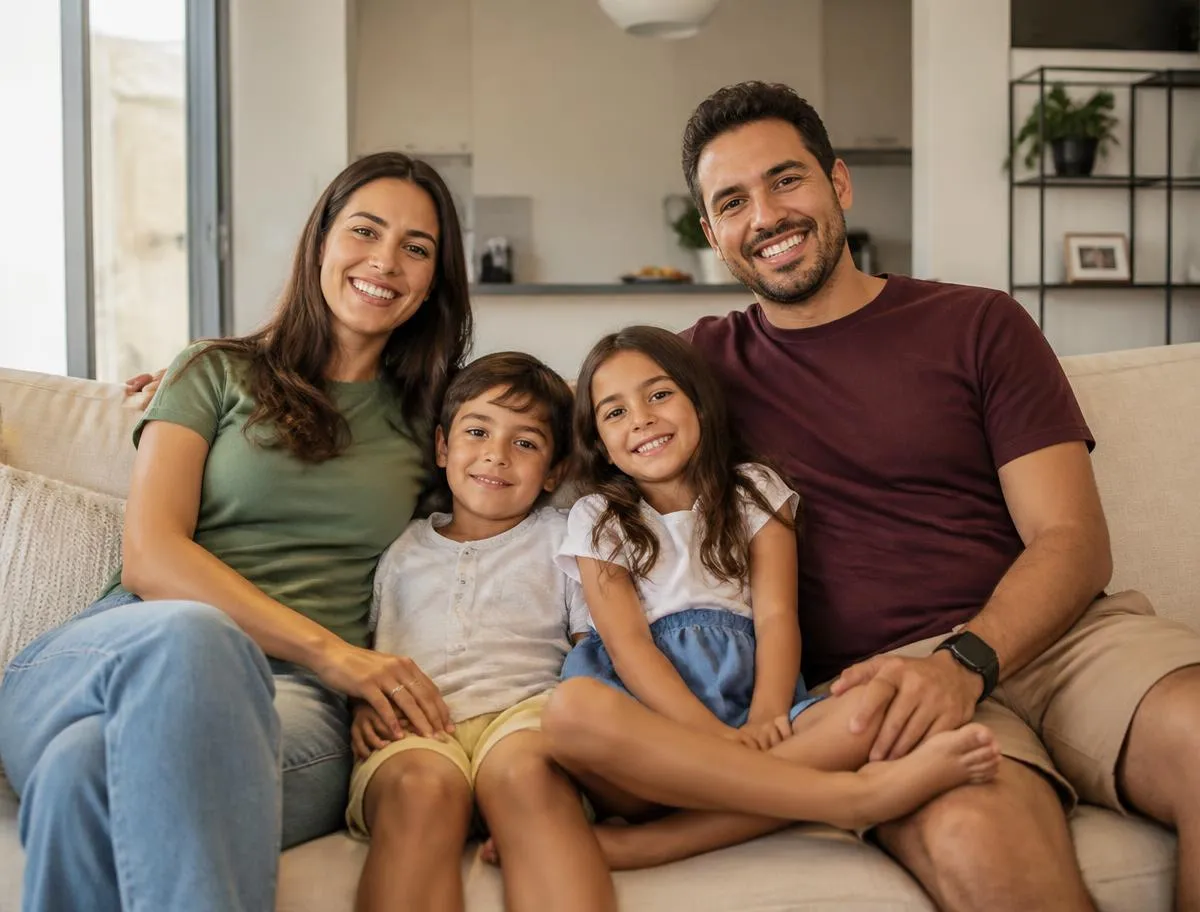 Família reunida em casa avaliando as opções de plano de saúde SulAmérica